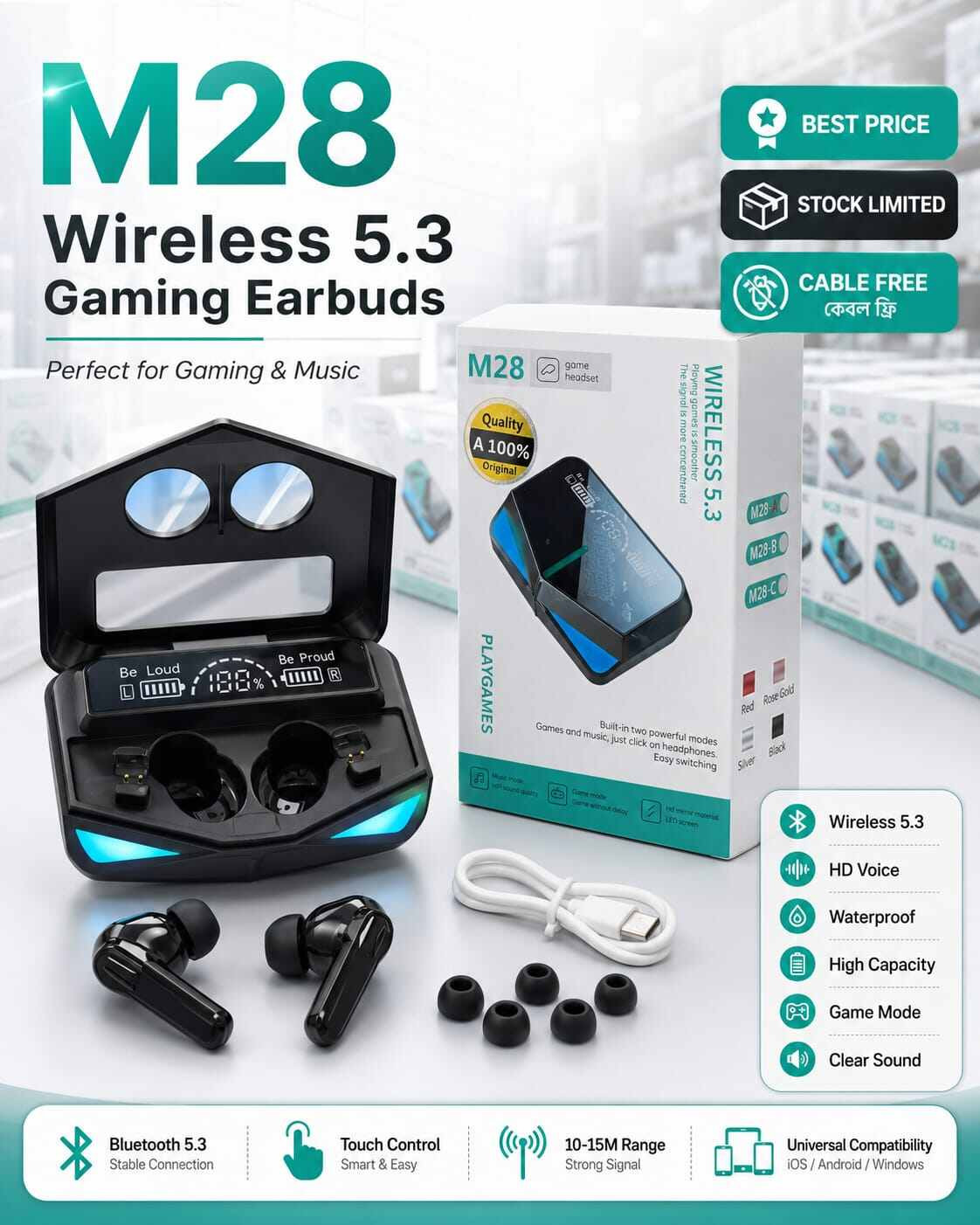 M28 TWS Wireless Gaming Earbuds